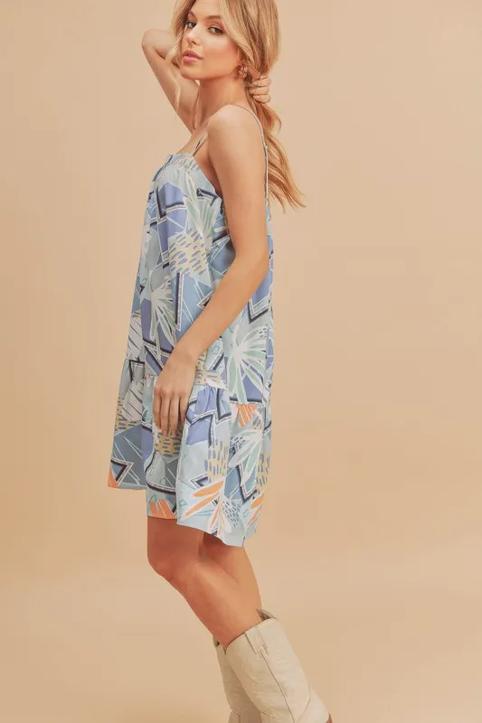 Printed Ruffled Hem Square Neck Mini Cami Dress, image 4