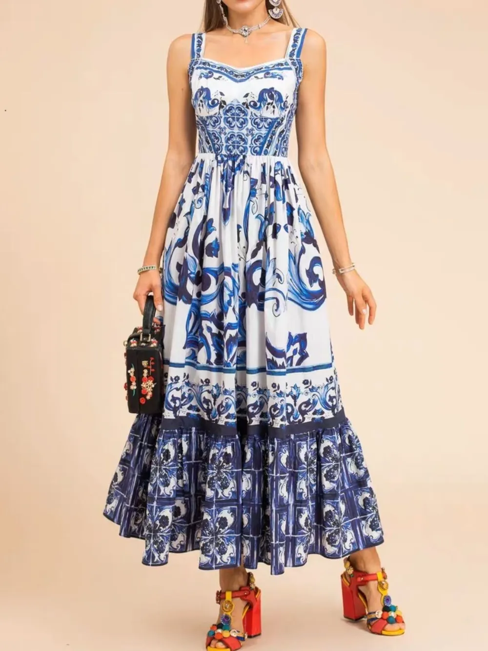 Smocked Printed Wide Strap Dress, image 19