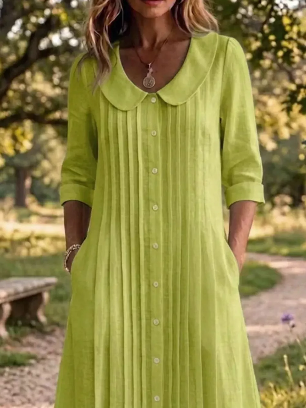 Full Size Peter Pan Collar Button Down Dress Plus Size, image 6