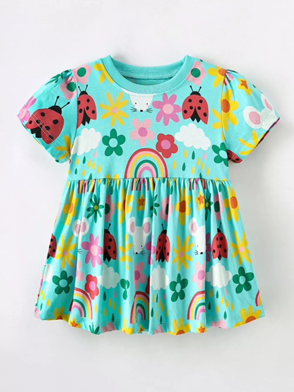 Children's Cute Cartoon Print Ruffle Hem Dress