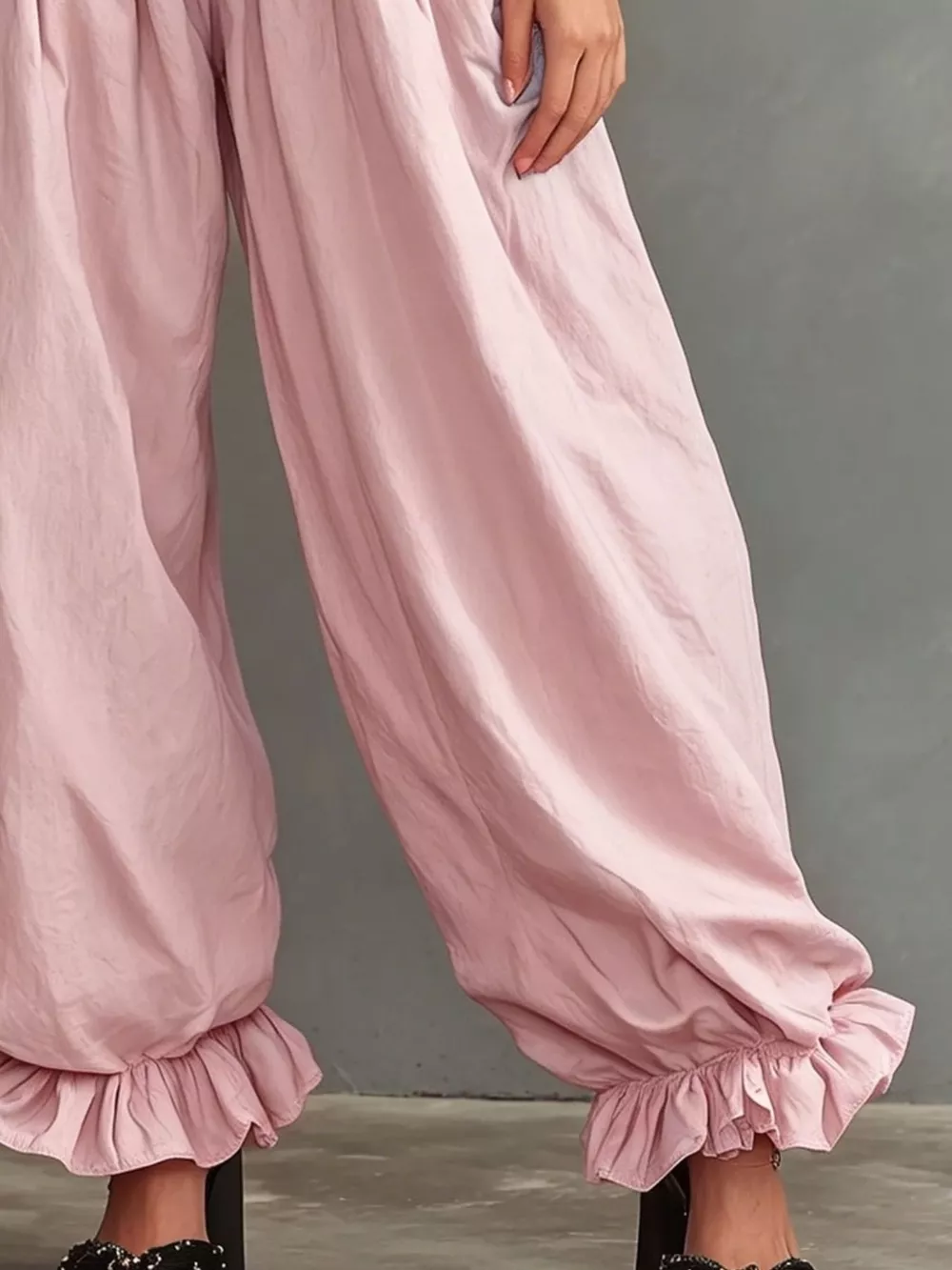 Full Size Smocked Ruffle Hem Wide Leg Pants Plus Size, image 5