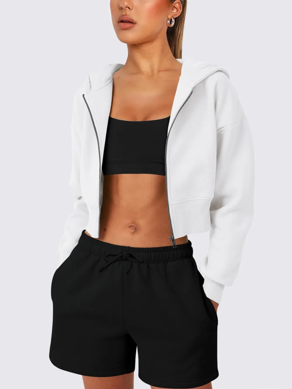 Zip Up Long Sleeve Hooded Cropped Jacket, image 19