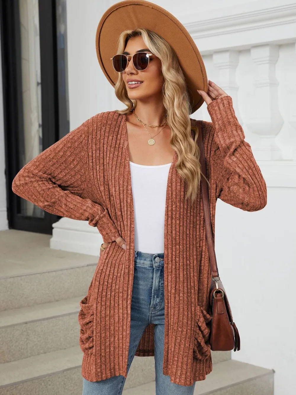 Pocketed Open Front Long Sleeve Cardigan, image 5
