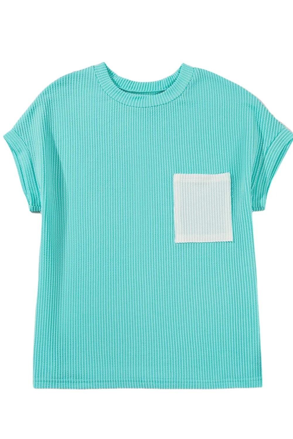 Corded Knit Color Block Pocketed Crew Neck T Shirt, image 16