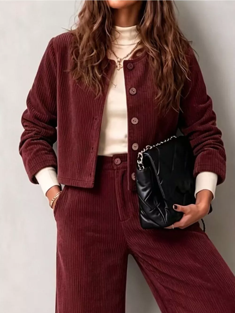 Full Size Corduroy Button-Down Jacket and Wide-Leg Pants Two-Piece Set Plus Size, image 11