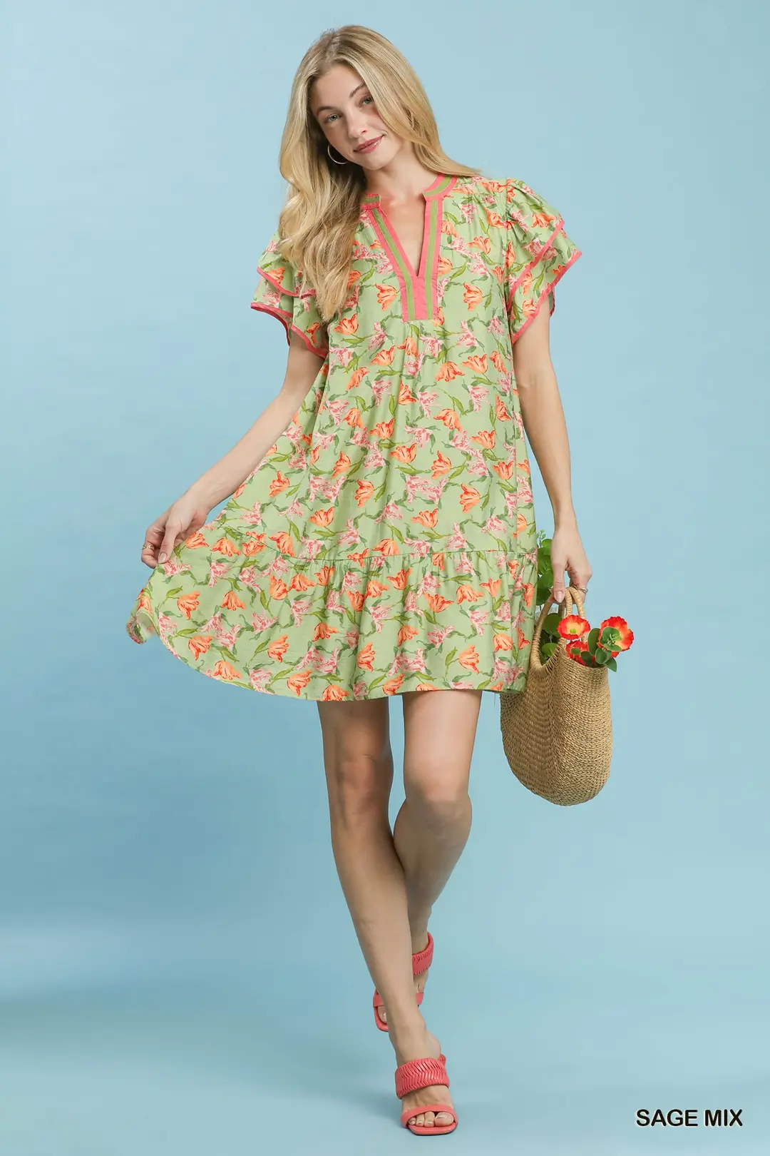Floral Flutter Sleeve Tiered Dress, image 6