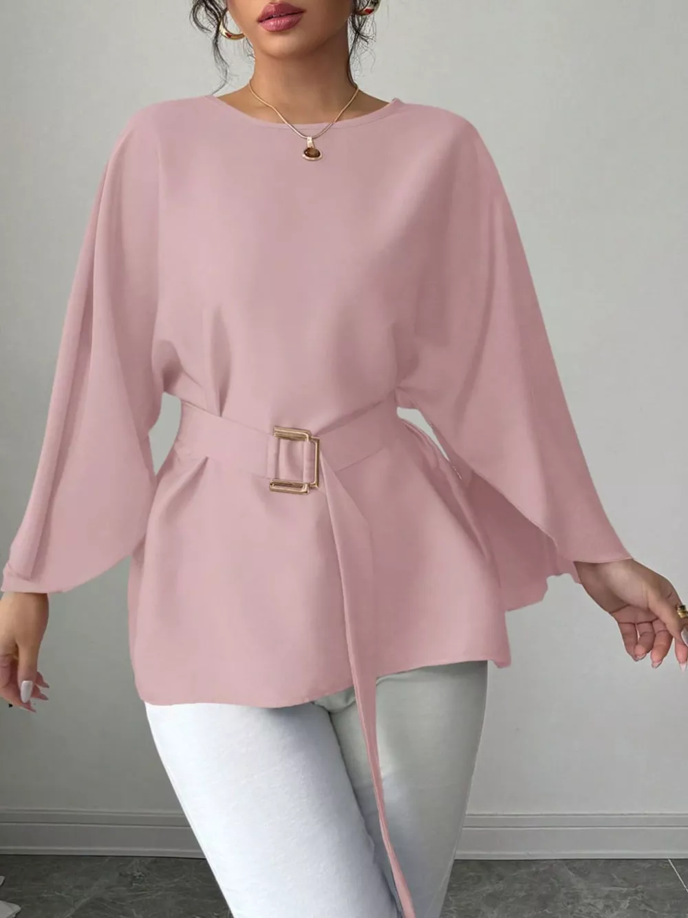 Batwing Sleeve Belted Blouse, image 18
