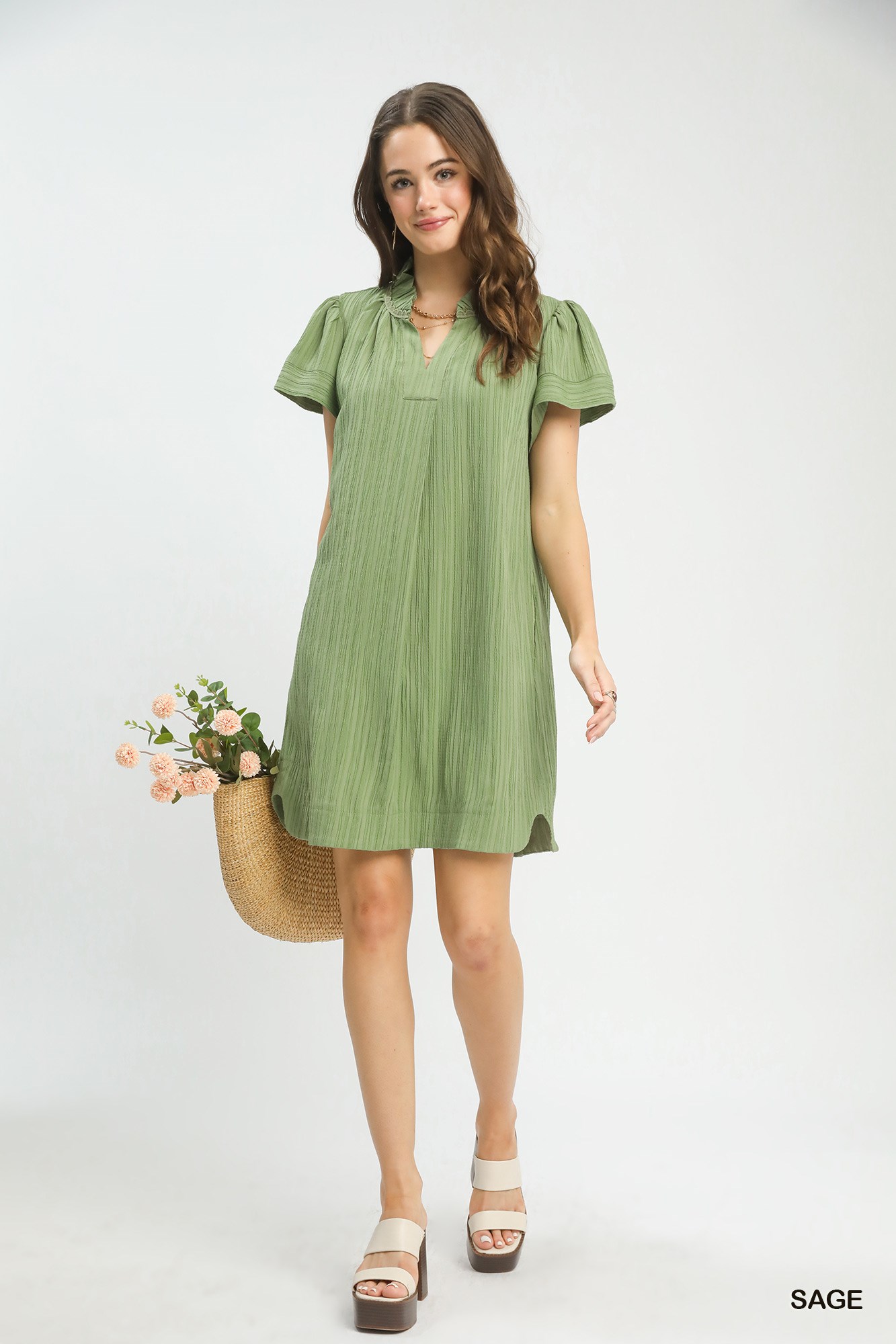Flutter Sleeve V-Neck Shift Dress, image 5