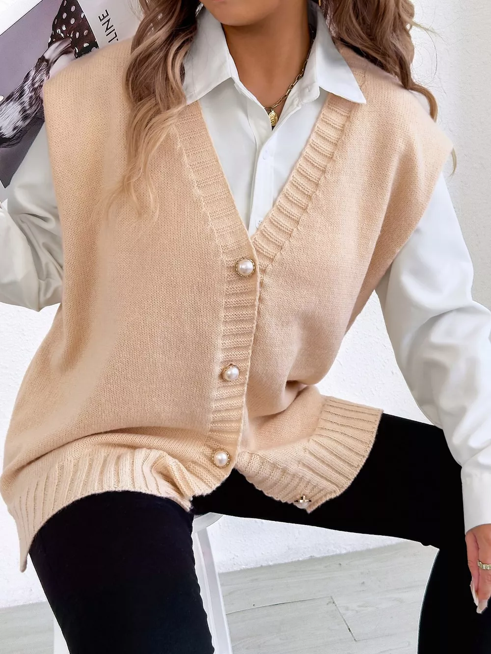Button-Down Button Up Sweater Vest, image 2