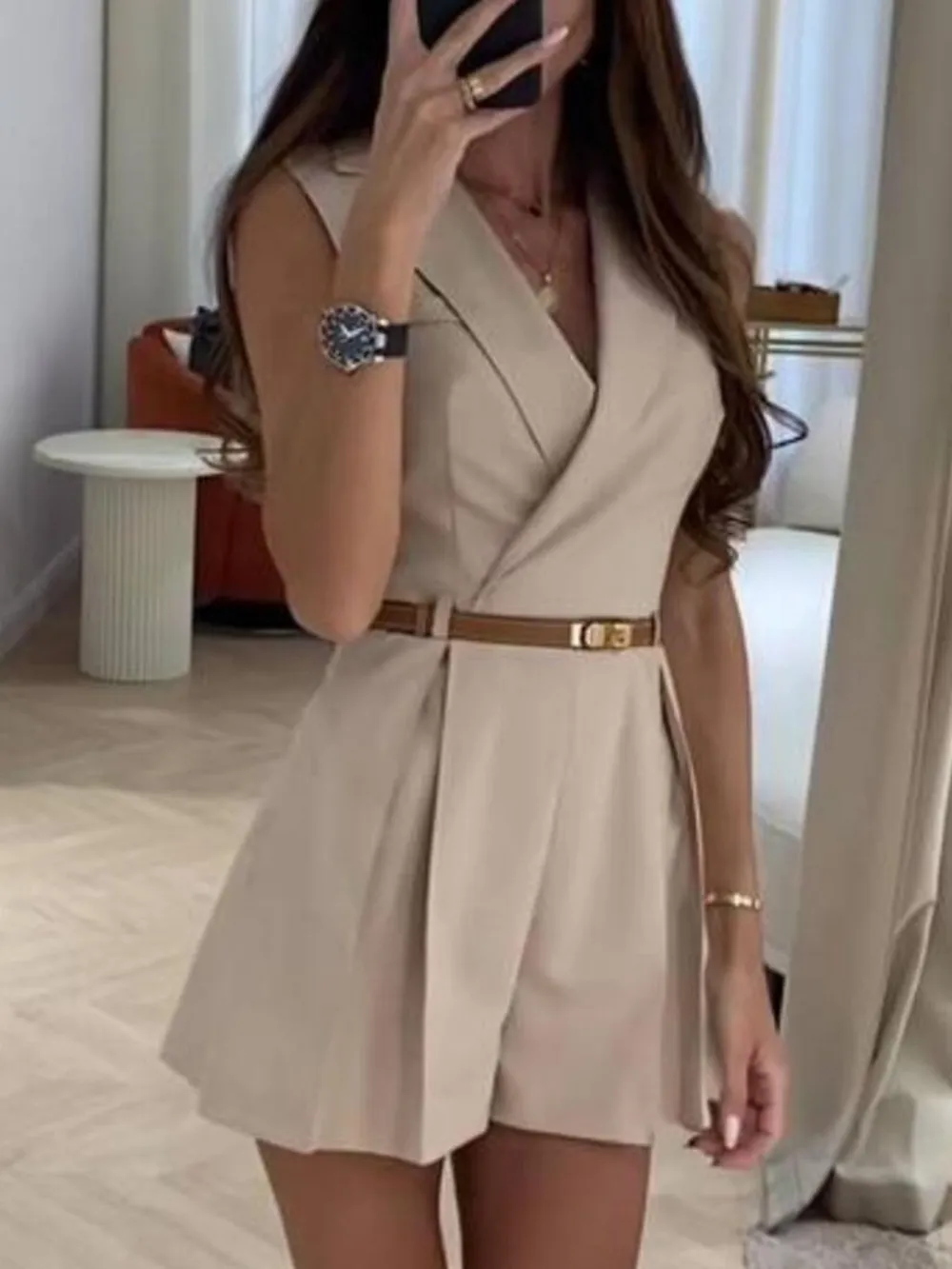 Solid Sleeveless Surplice Romper, image 6