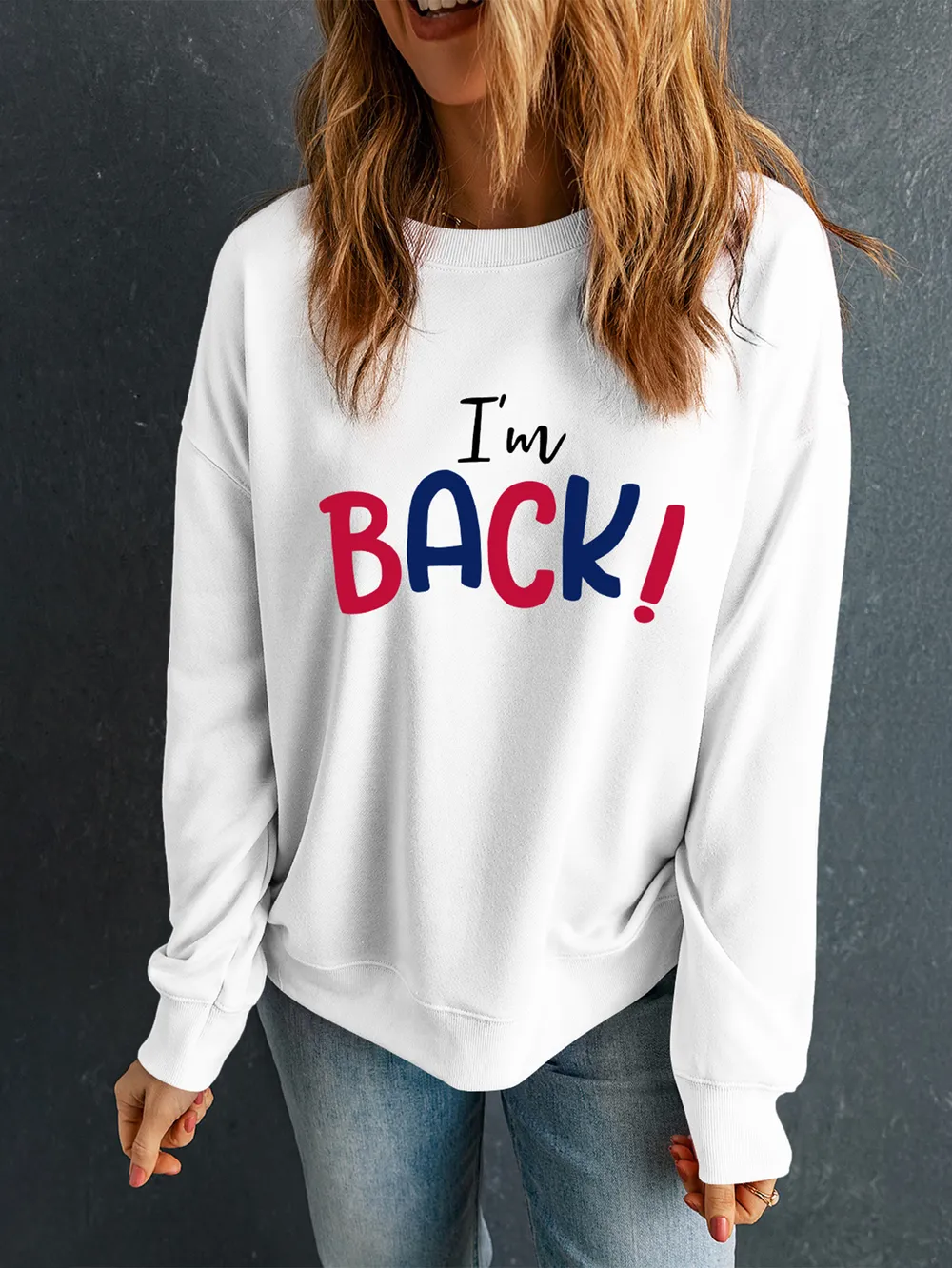 I'M BACK Round Neck Dropped Shoulder Sweatshirt, image 8