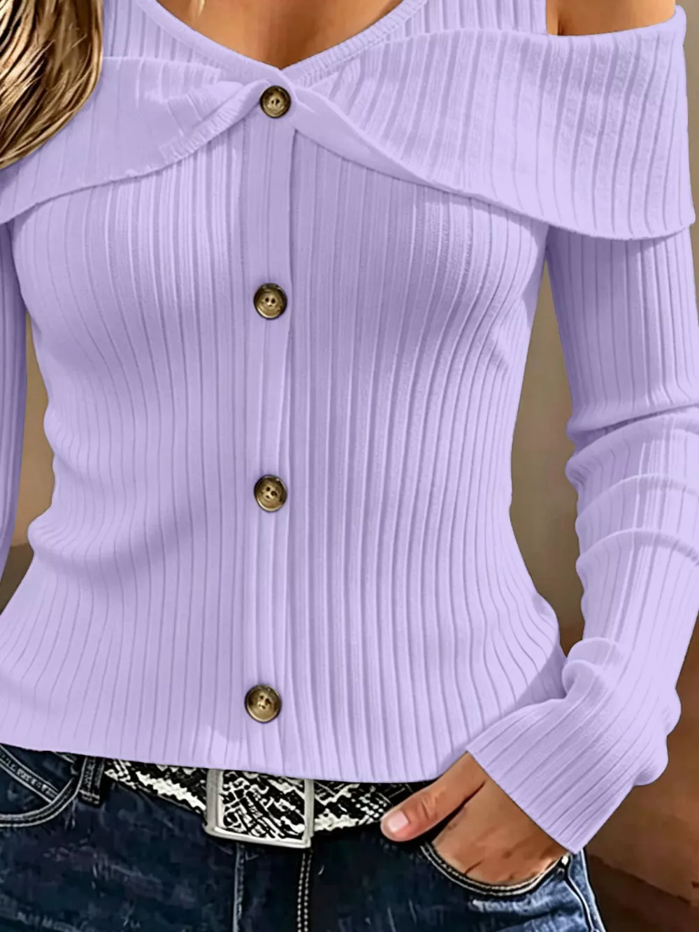 Cold Shoulder Ribbed Knit Top, image 9