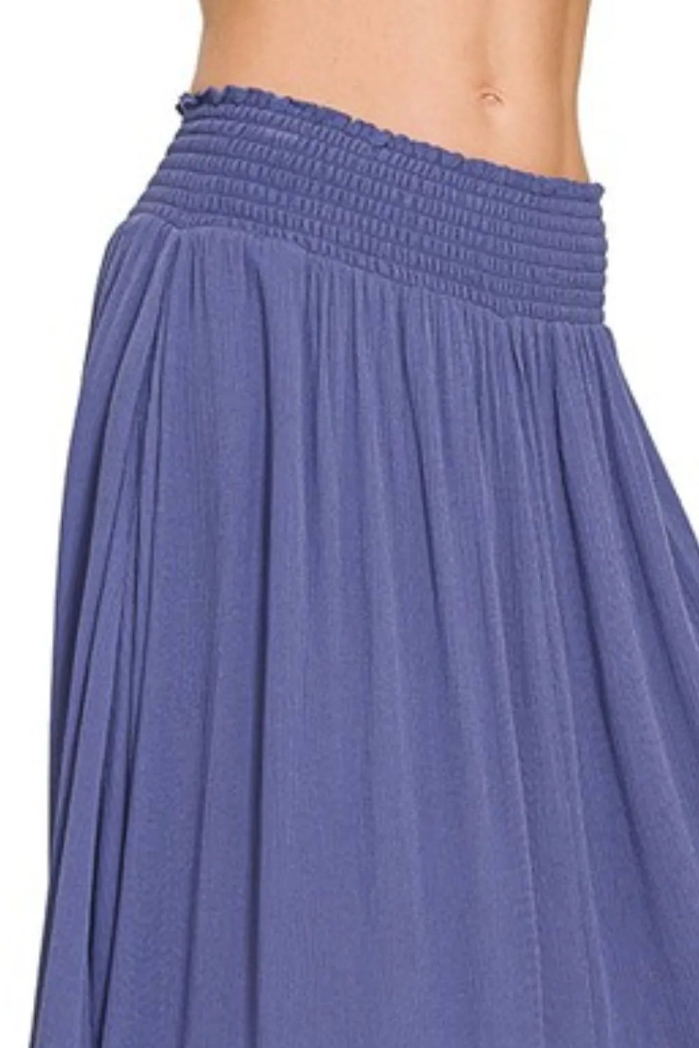 Woven Crinkle Smocked Waist Maxi Skirt W Pockets, image 4