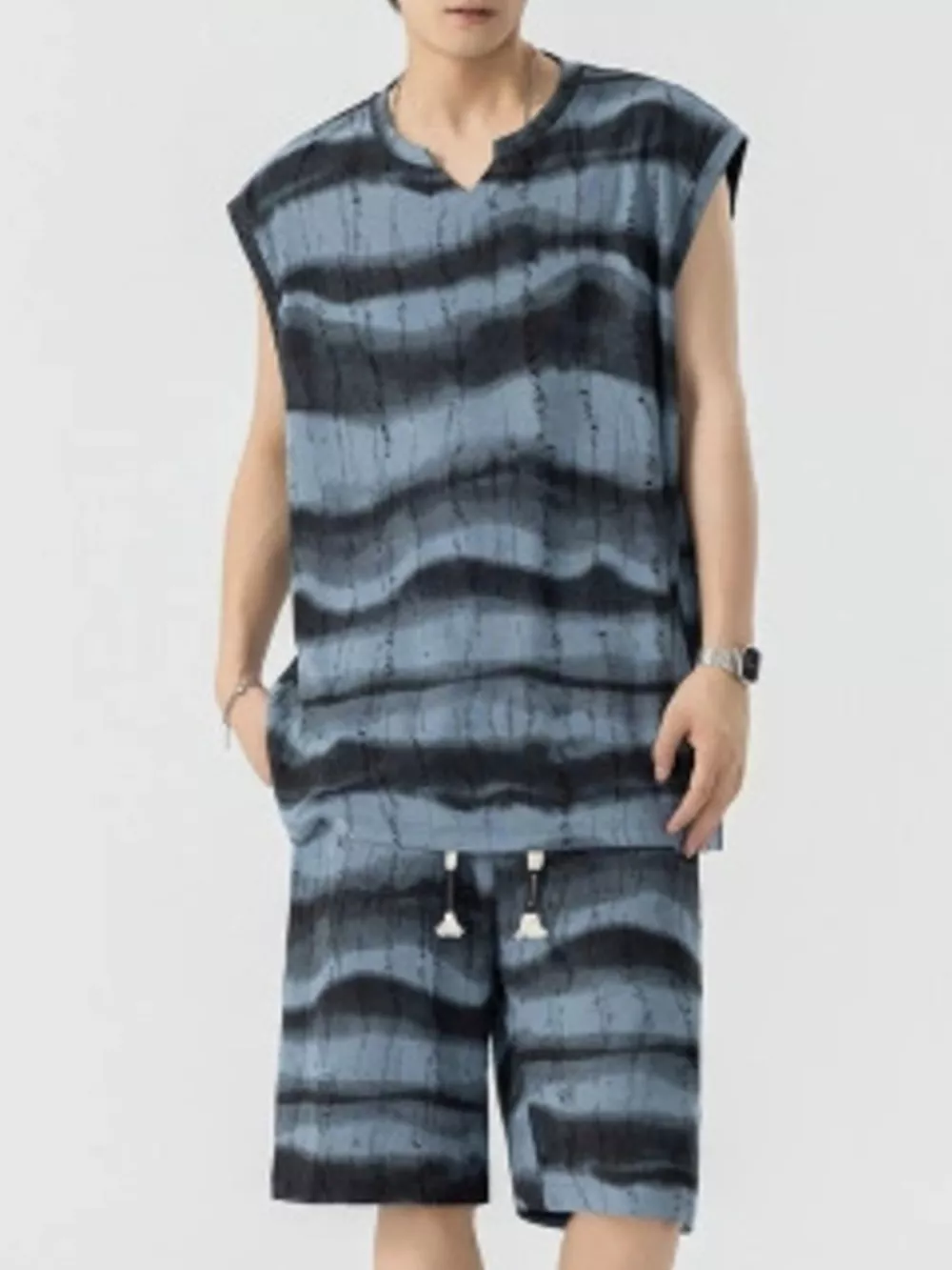 Men's Plus Size Striped Tank and Shorts Set