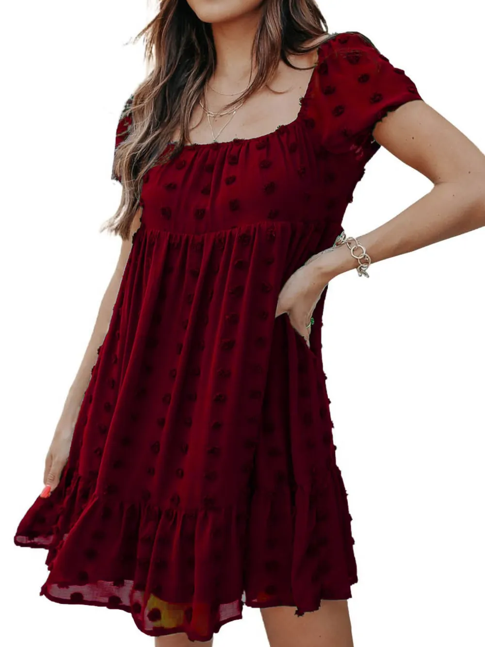 Swiss Dot Square Neck Mini Dress, image 10