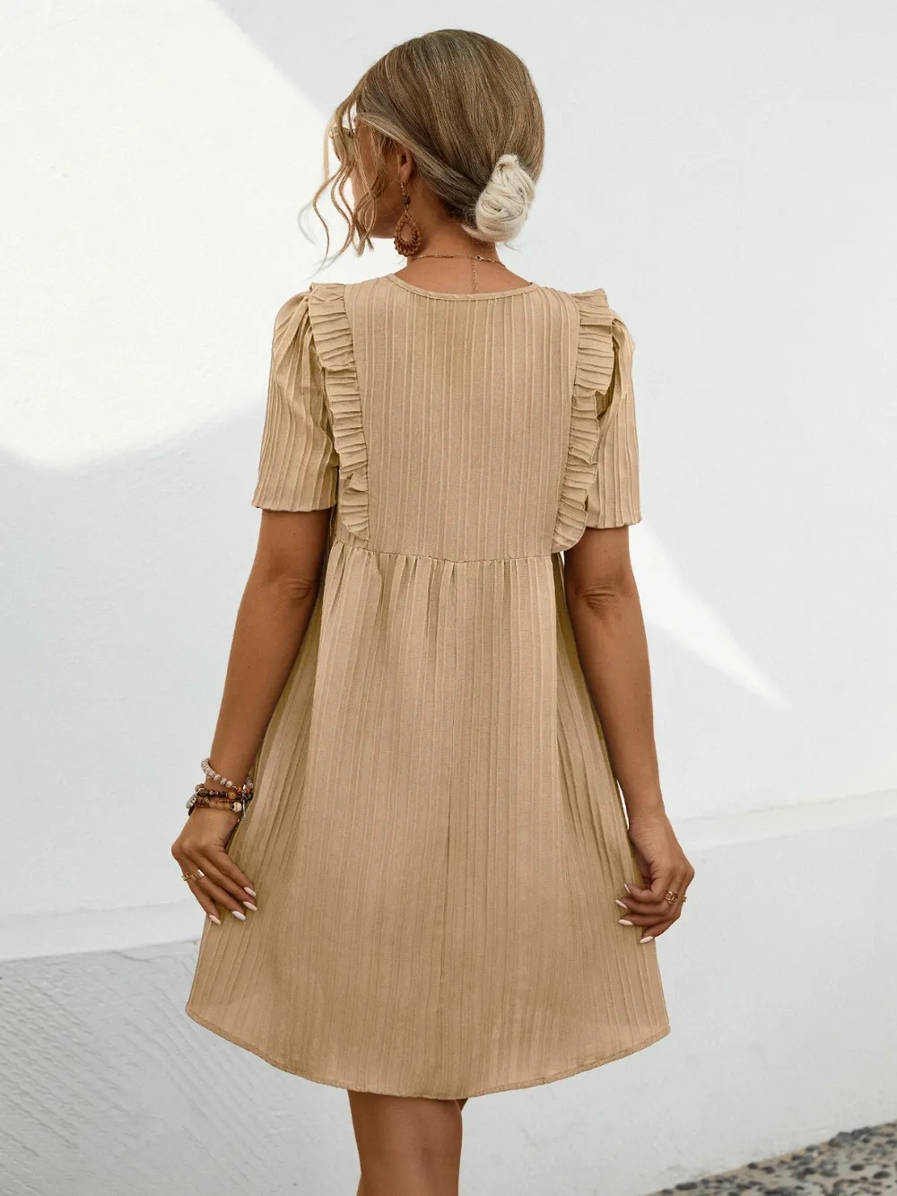 Tie Neck Short Sleeve Mini Dress, image 12
