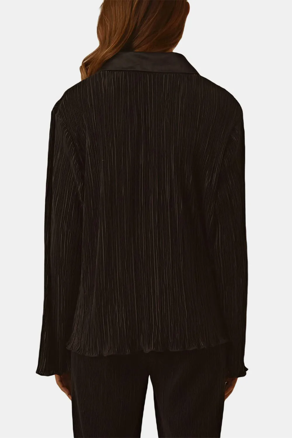 Textured Button Up Collared Neck Top and Pants Set, image 5