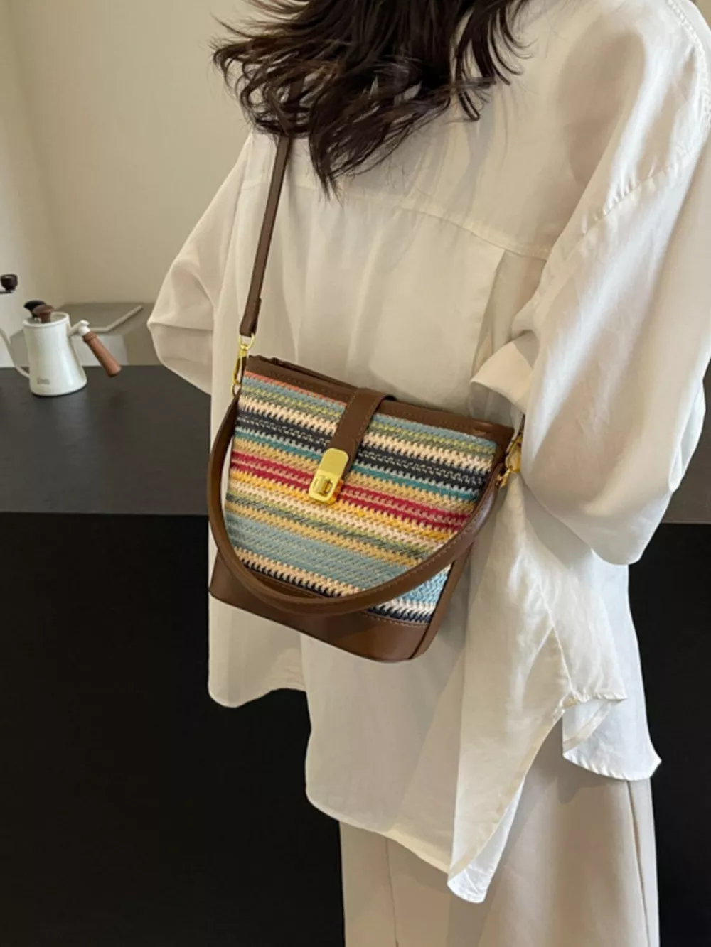Striped Bucket Crossbody Bag, image 3