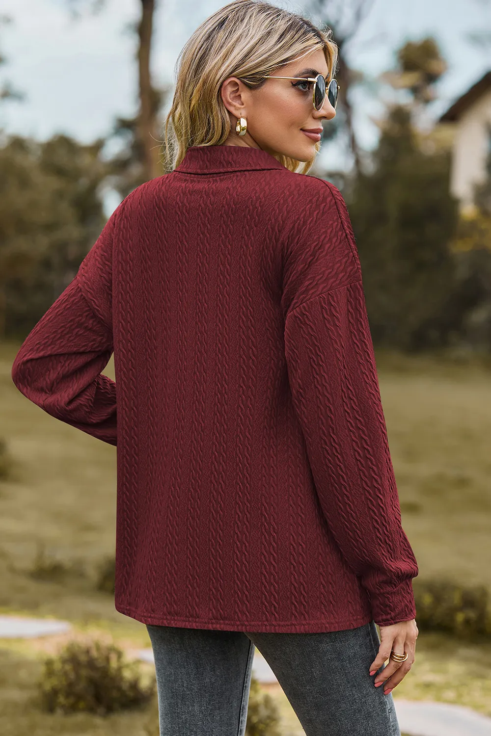 Half Button Dropped Shoulder Blouse, image 6