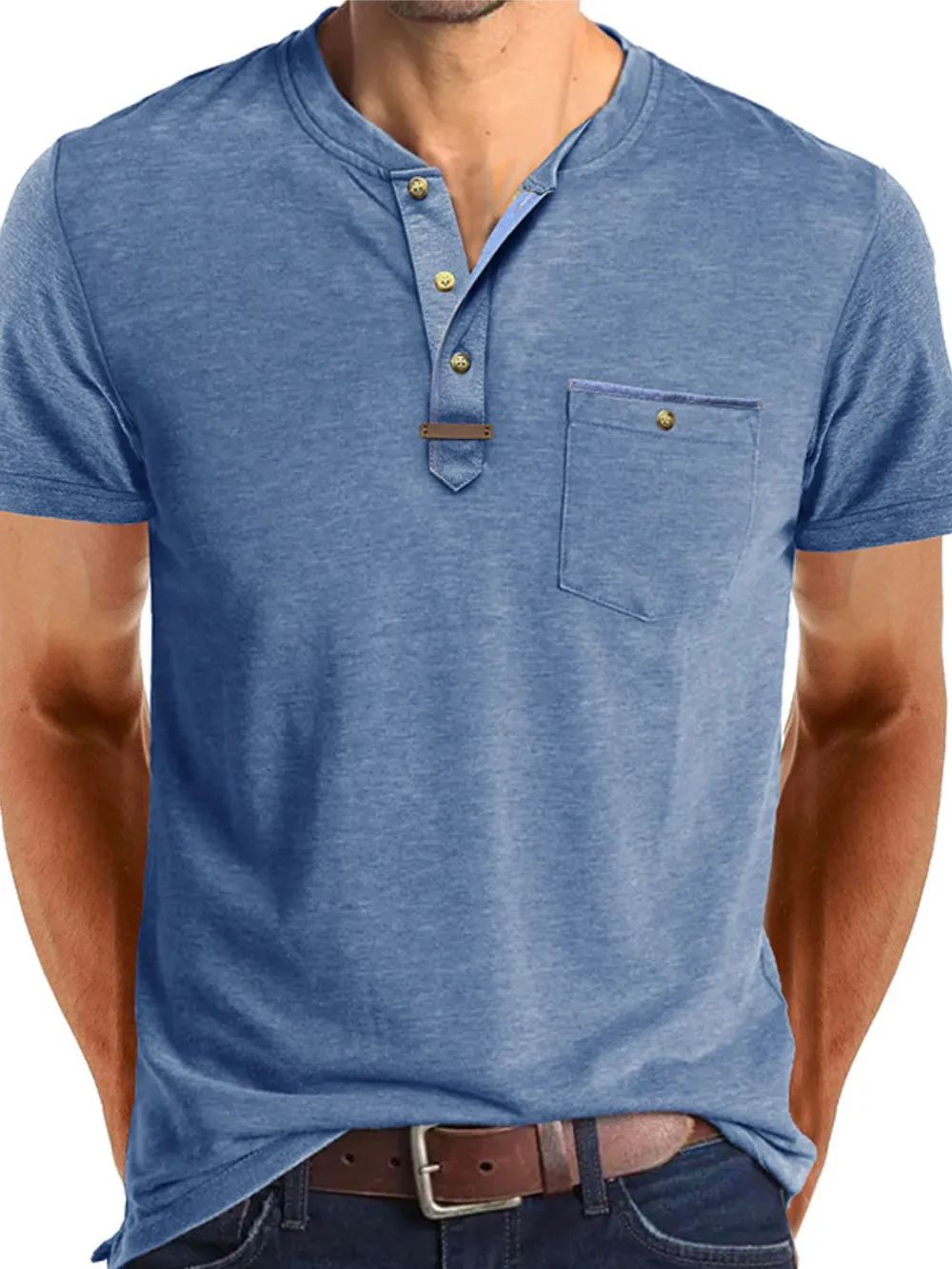 Men's Full Size Short Sleeve Henley Polo with Contrast Trim Plus Size, image 11
