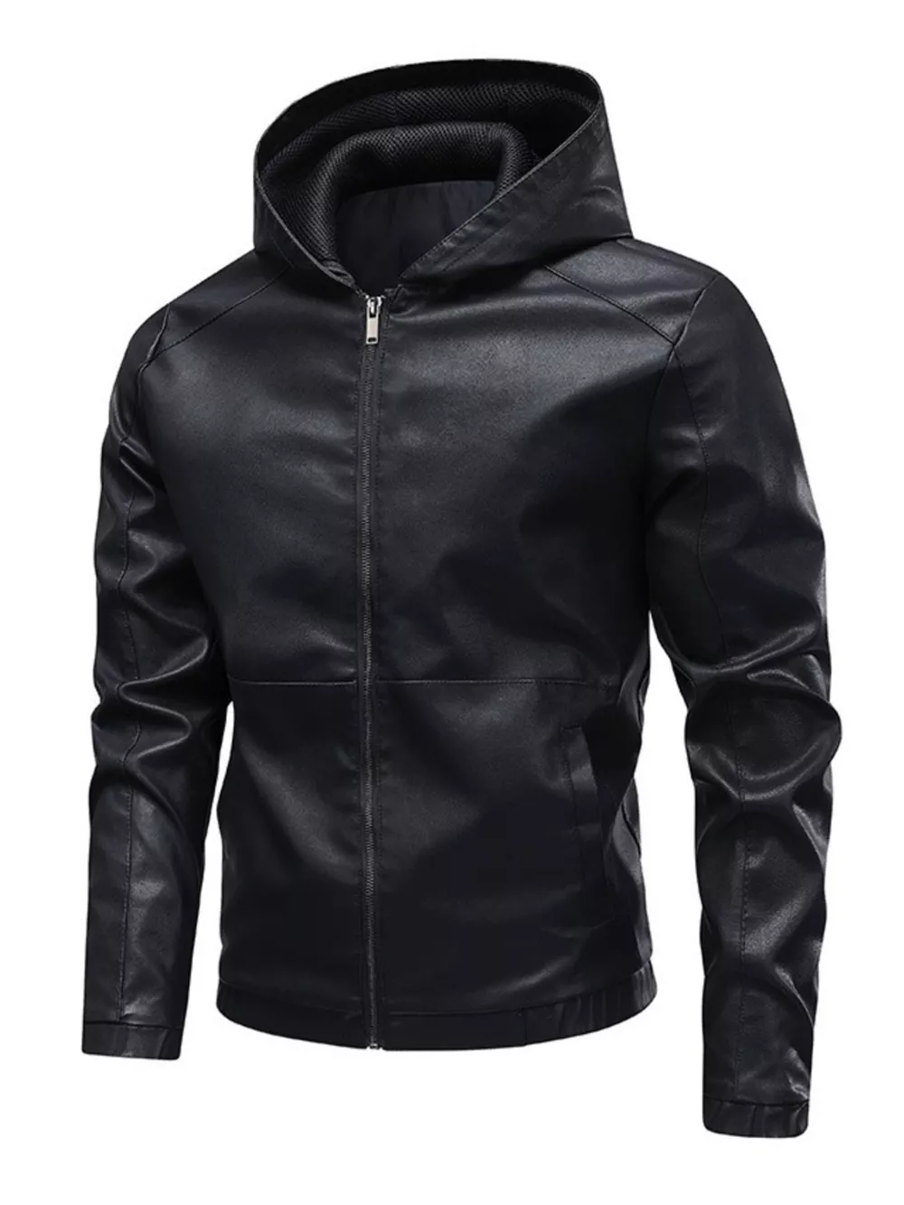 Men's Hooded Faux Leather Moto Jacket