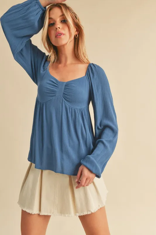 Ruched Sweetheart Neck Balloon Sleeve Blouse, image 2