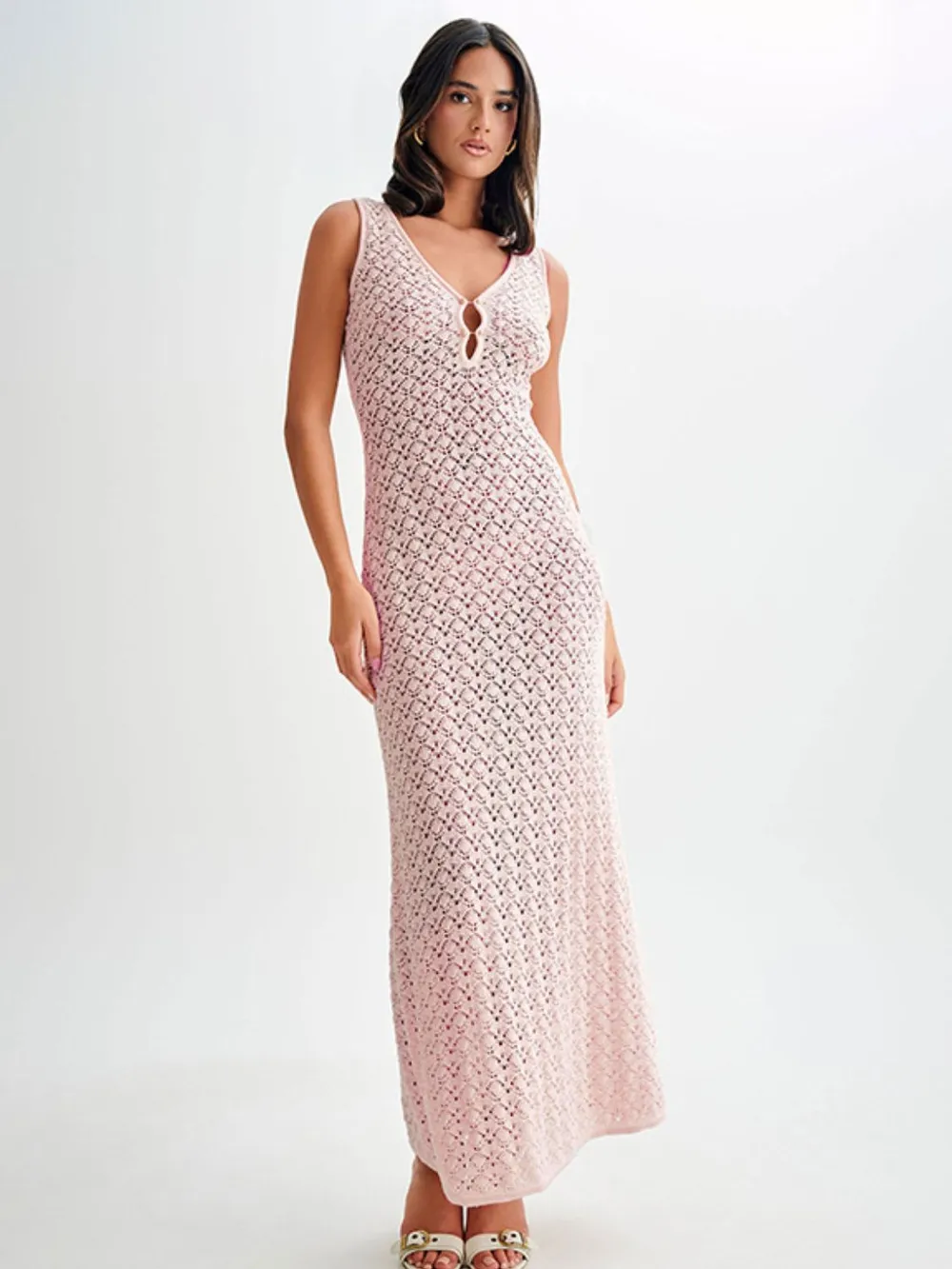 Openwork Sleeveless Maxi Dress, image 5