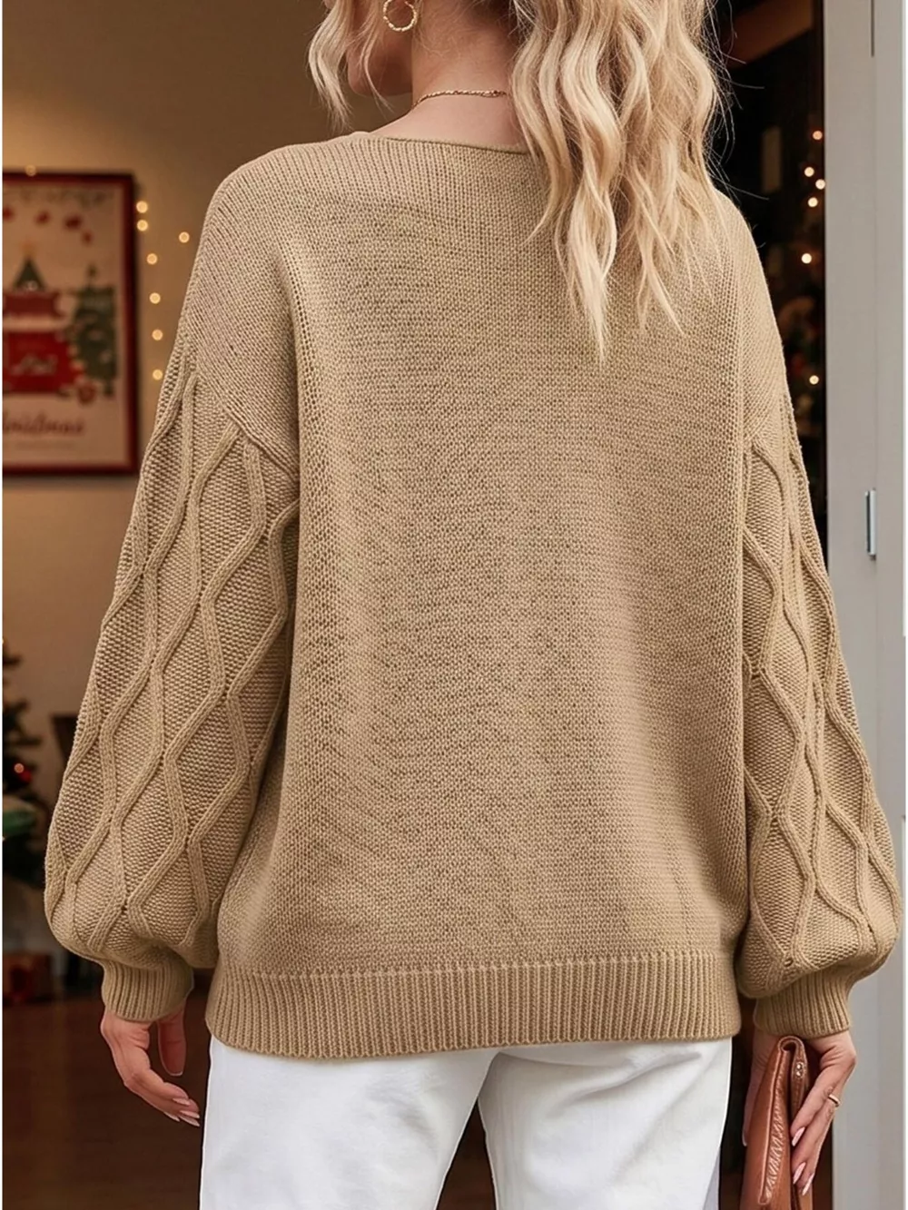 Snowflake Textured V-Neck Sweater, image 11