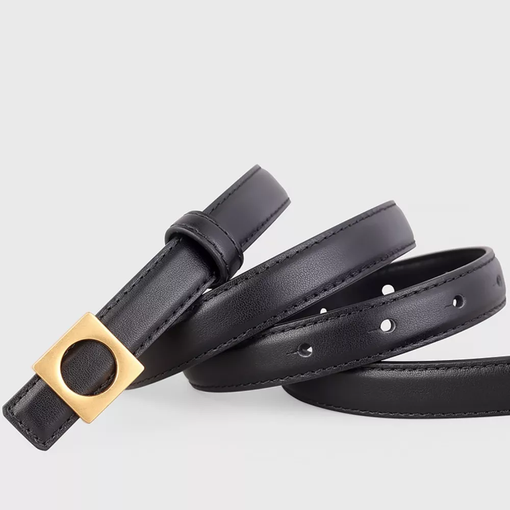Square Buckle Skinny Leather Belt, image 5