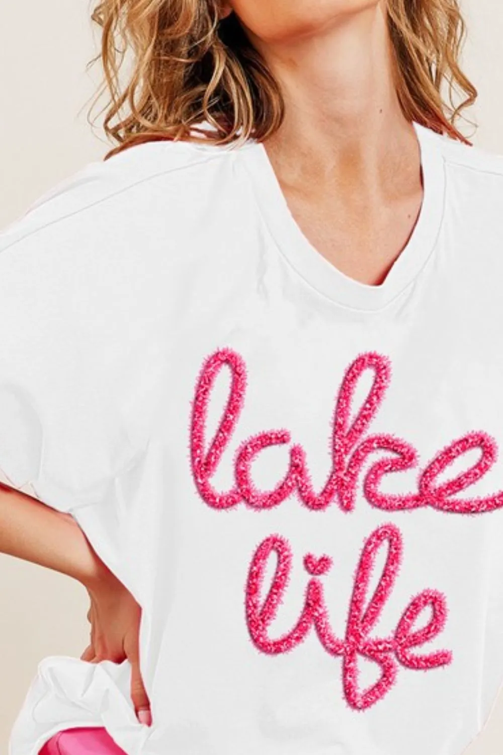 Metallic Letter Short Dolman Sleeve Top, image 3