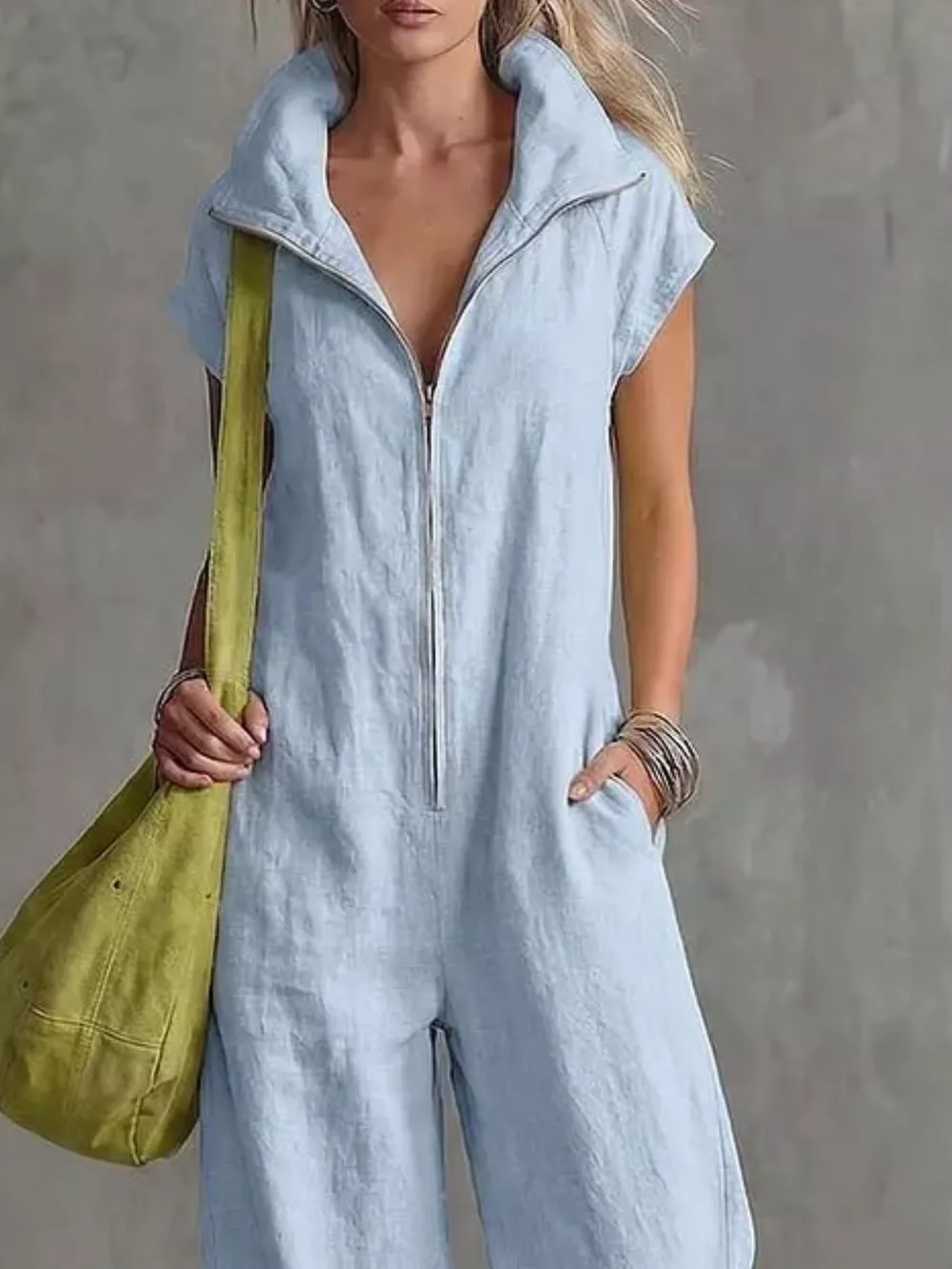 Full Size Zip Front Sleeveless Jumpsuit Plus Size, image 5