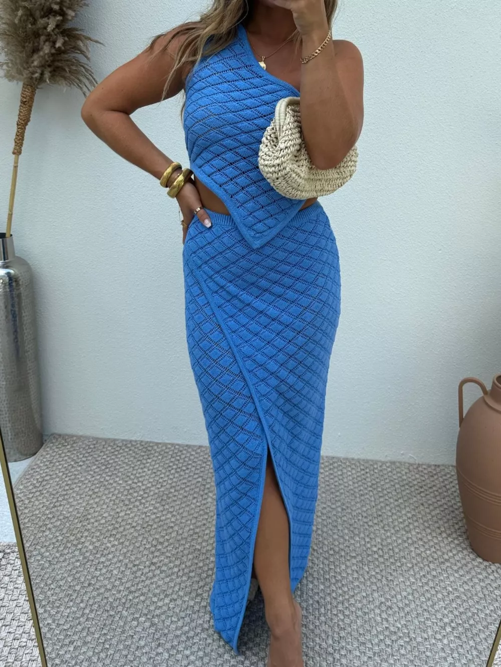 One-Shoulder Top and Skirt Knit Sweater Set, image 6