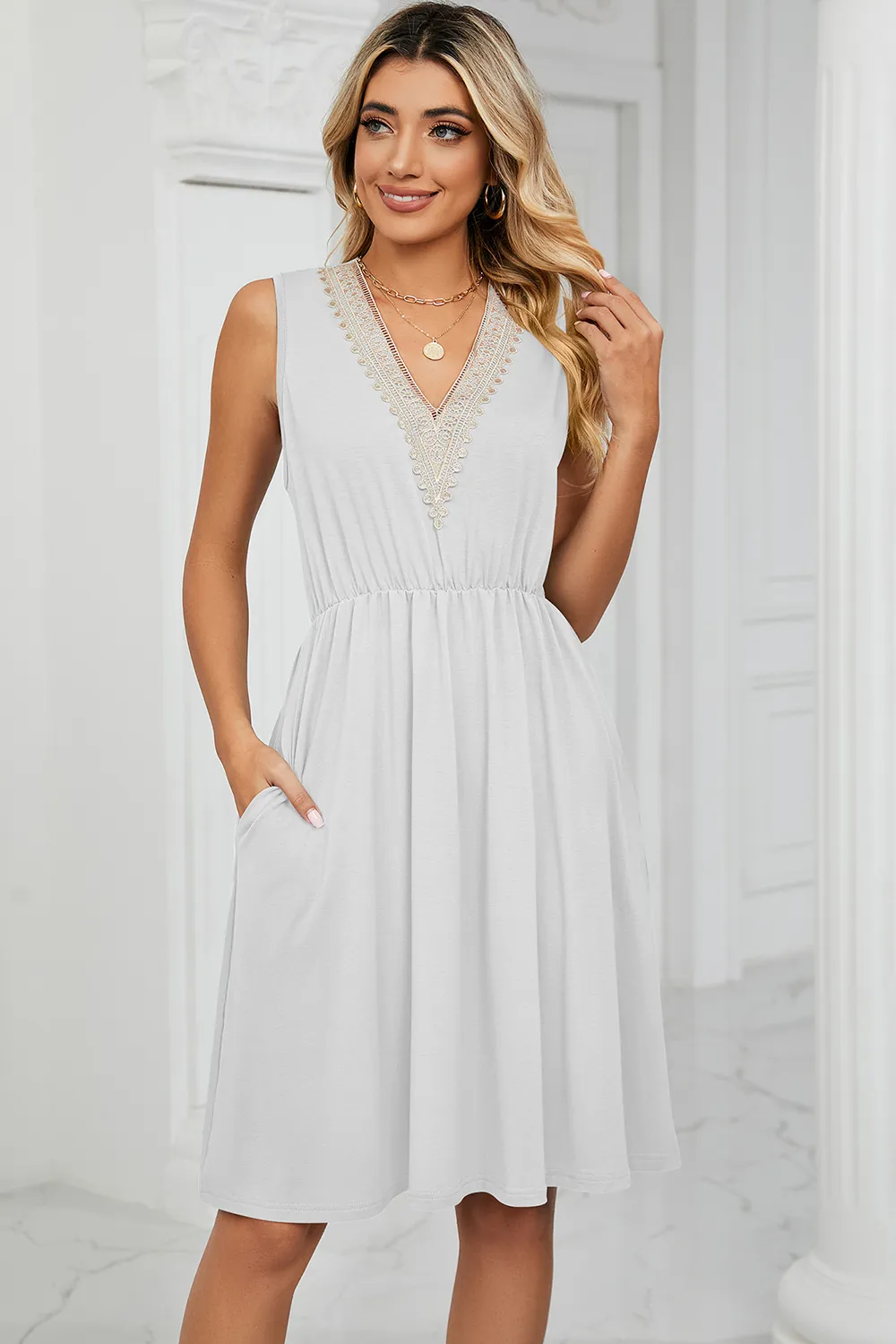 Pocketed V-Neck Wide Strap Dress, image 12