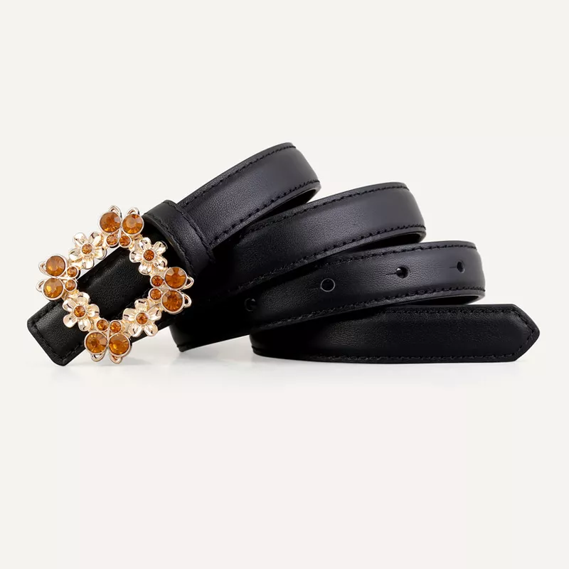 Rhinestone Buckle Leather Belt