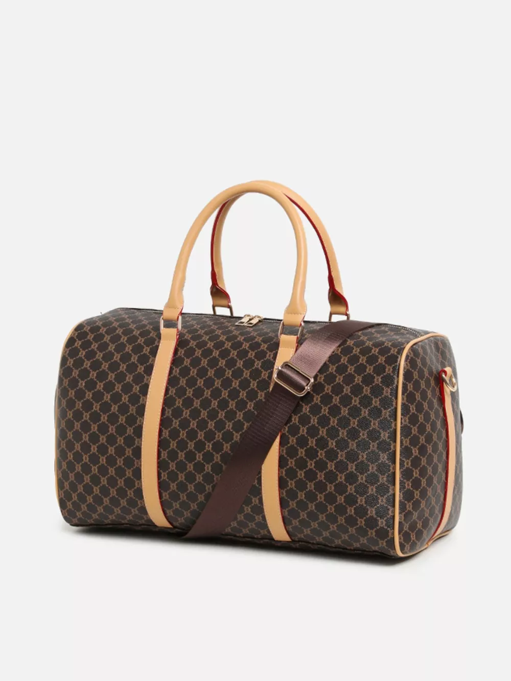 Patterned Leather Travel Duffle Bag with Reinforced Handles, image 7