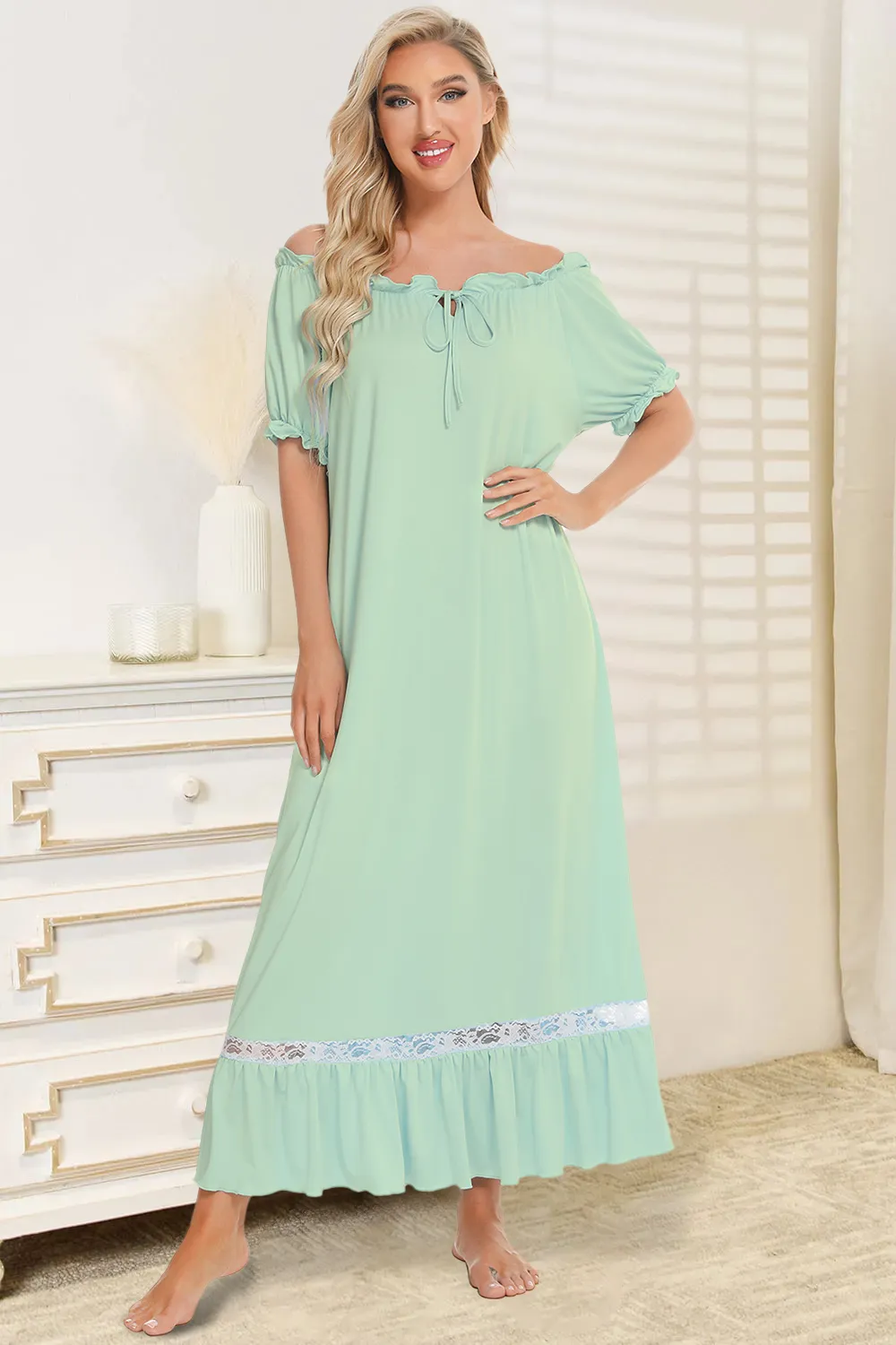 Lace Detail Short Sleeve Lounge Dress, image 25