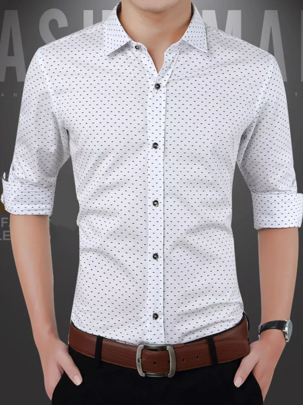 Men's Plus Size Slim Fit Dotted Pattern Shirt, image 2