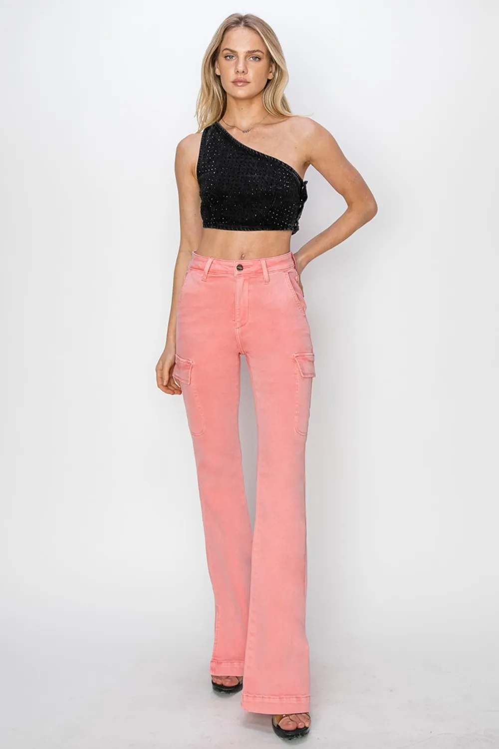 Full Size High Rise Side Slit Cargo Bootcut Jeans, image 6