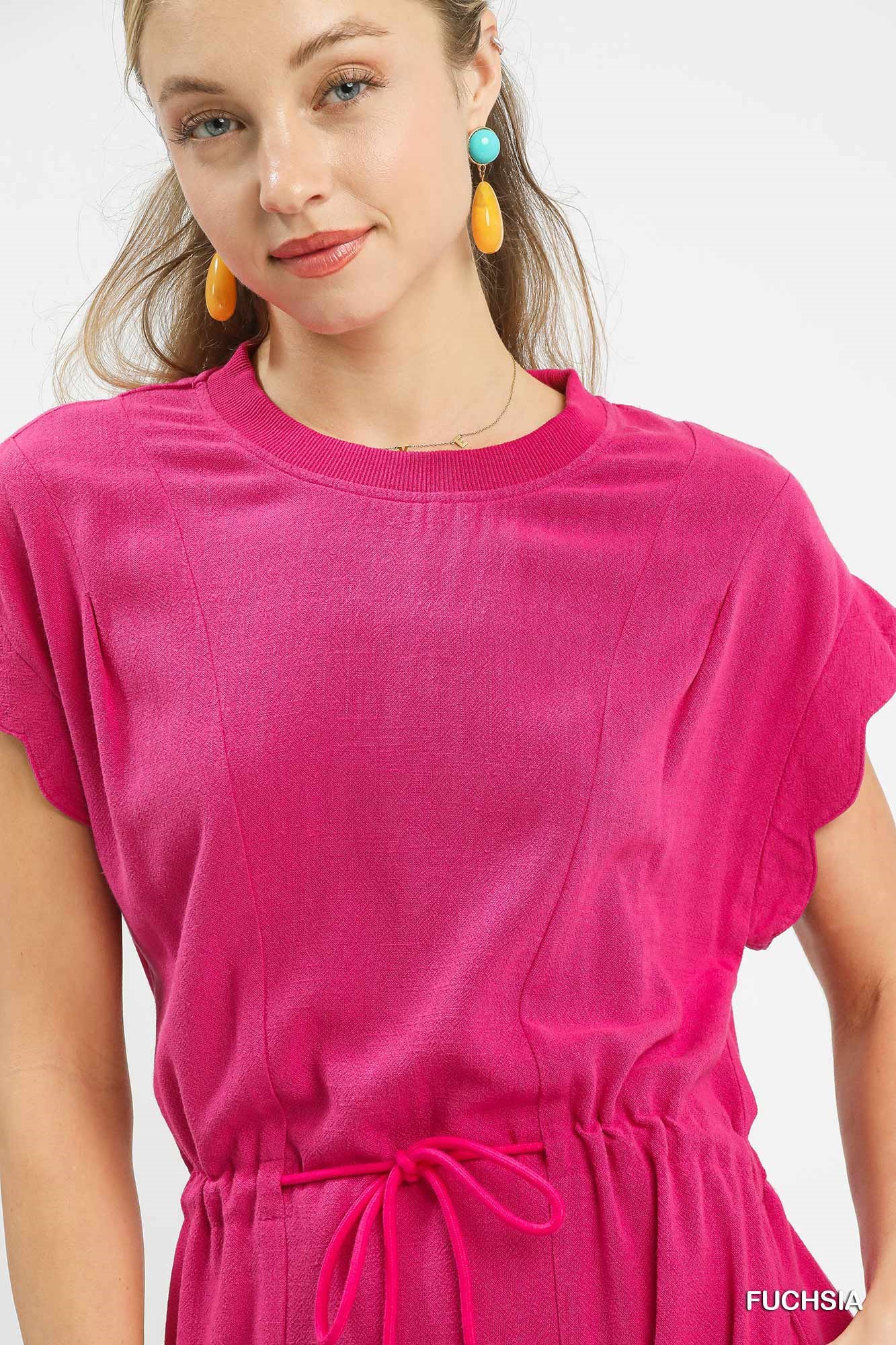 Linen Blend Scallop Hem Mini Dress, image 5
