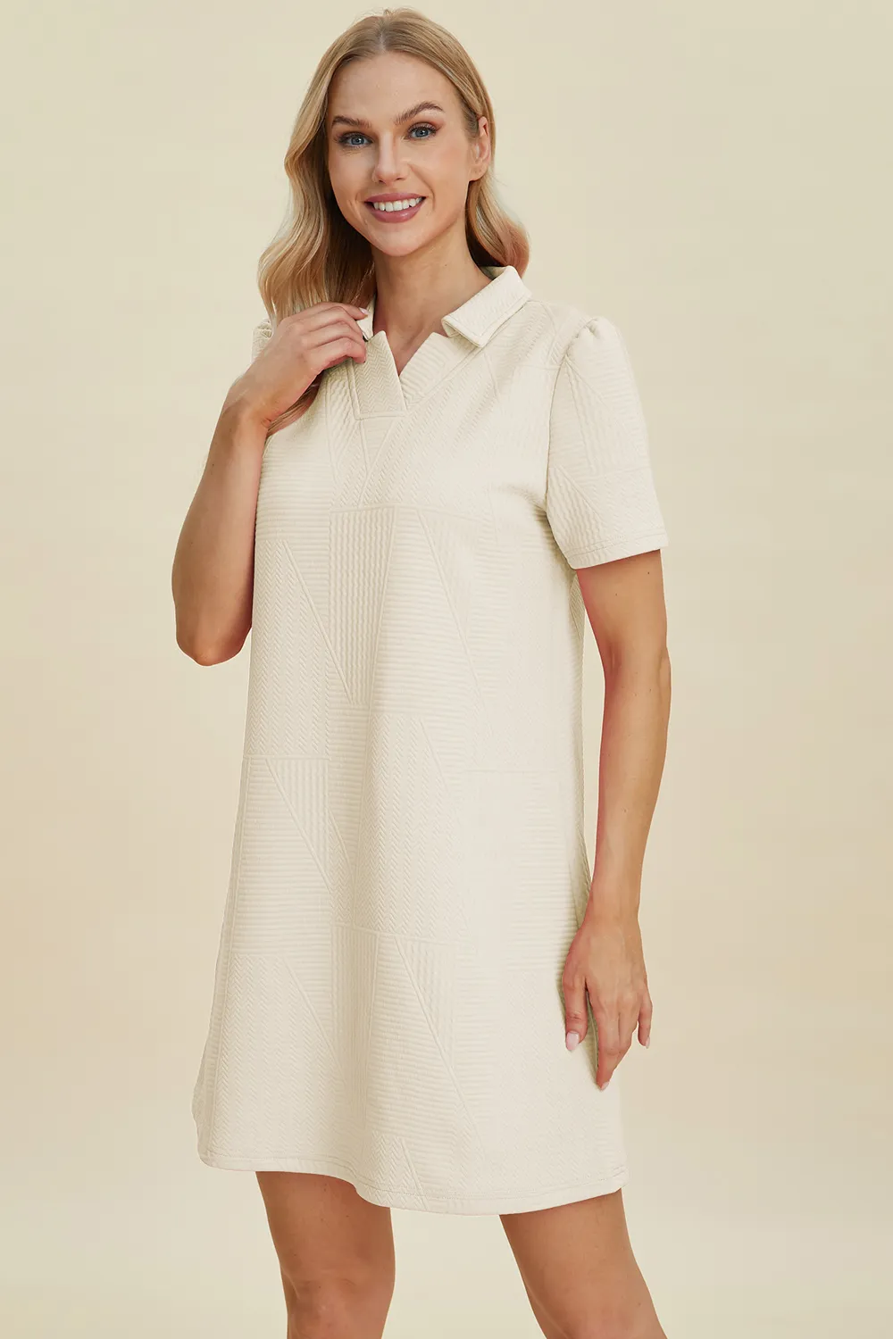 Full Size Texture Short Sleeve Dress, image 27