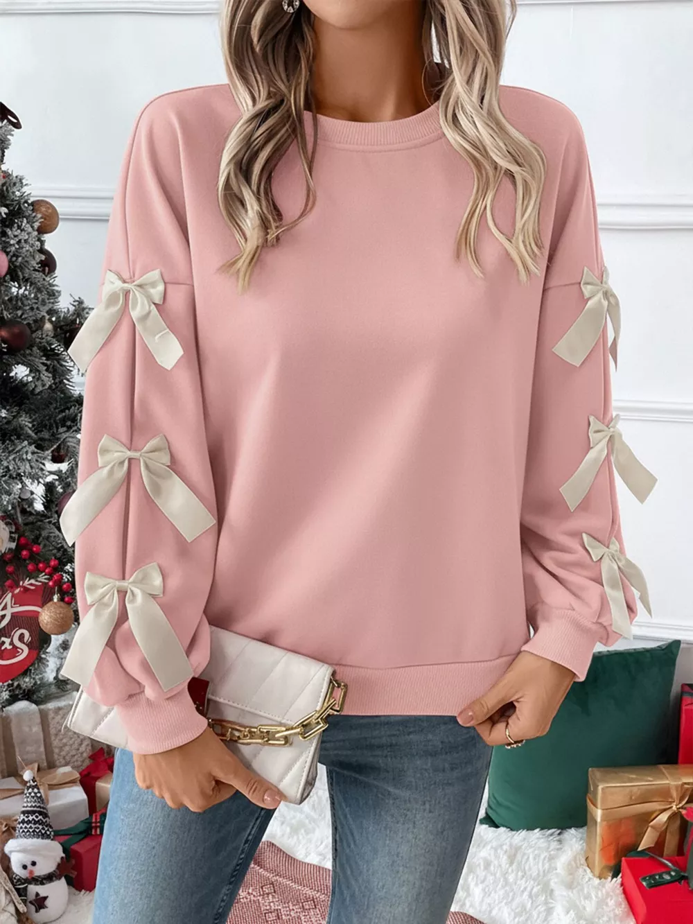 Bowknot Sleeve Round Neck Sweatshirt, image 9