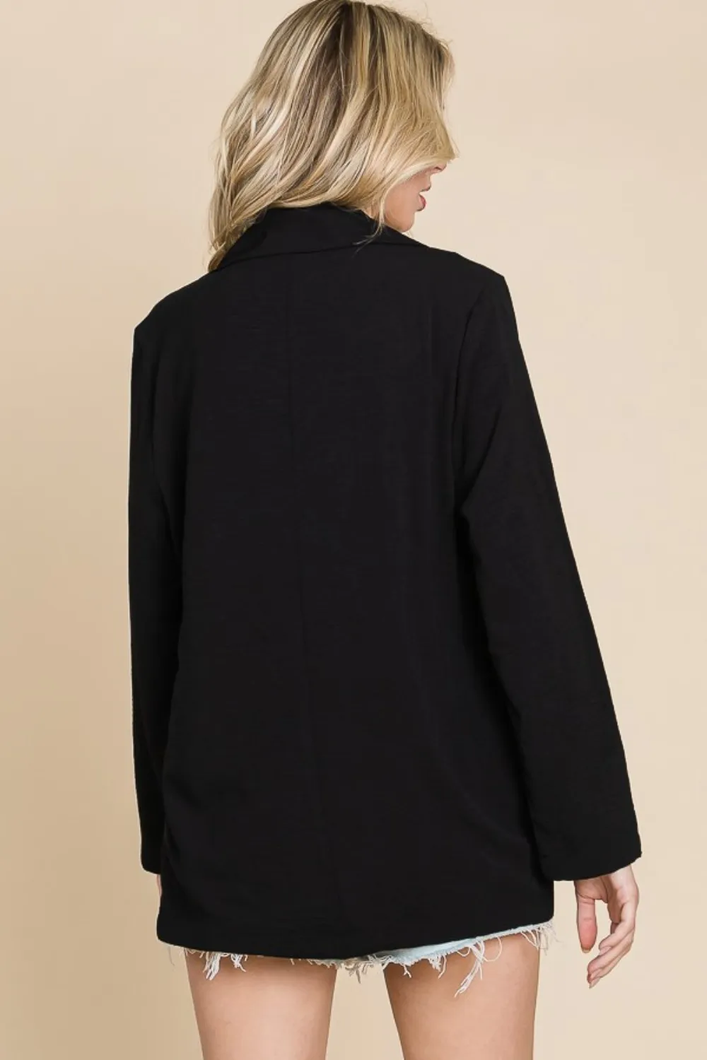 One Button Long Sleeve Blazer with Pockets, image 2