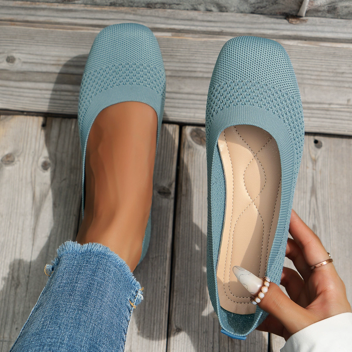 Square Toe Solid Color Mesh Slip-Ons, image 15
