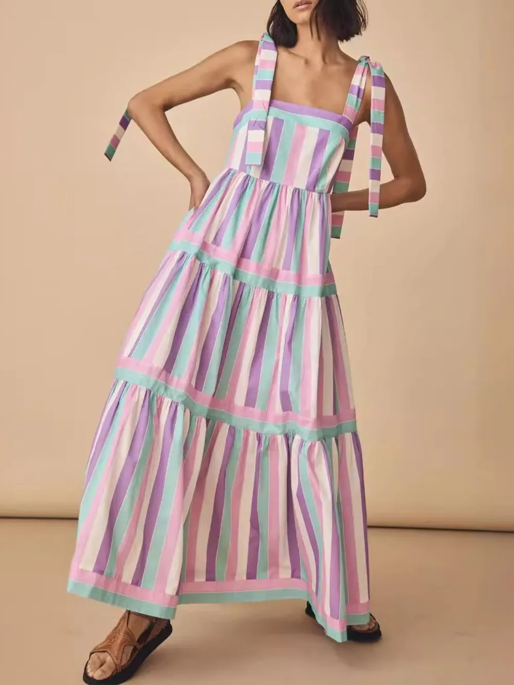 Tied Contrast Wide Strap Cami Dress, image 3