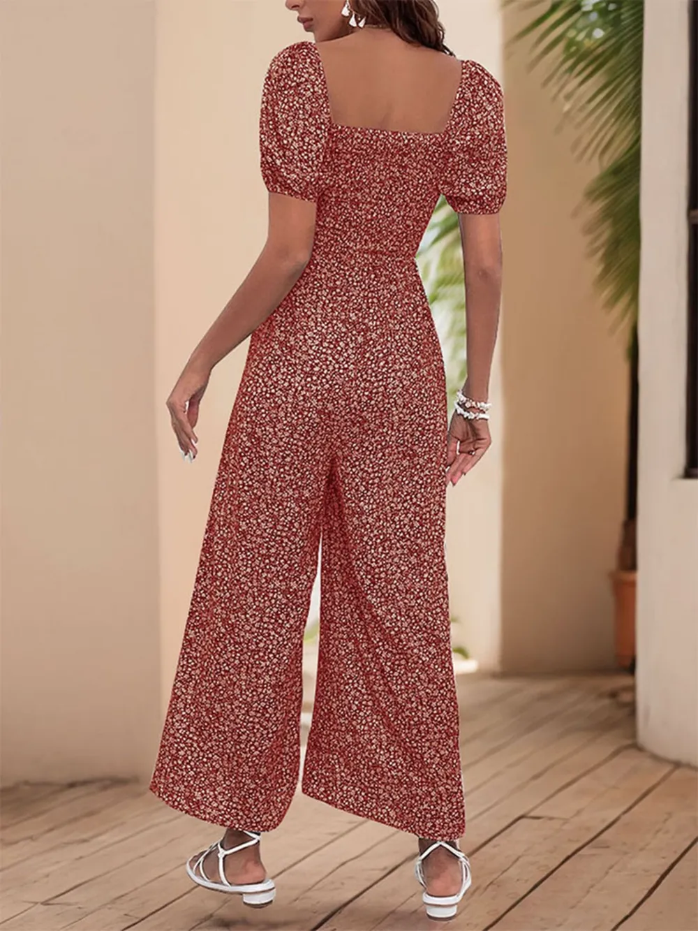 Printed Square Neck Puff Sleeve Jumpsuit, image 21