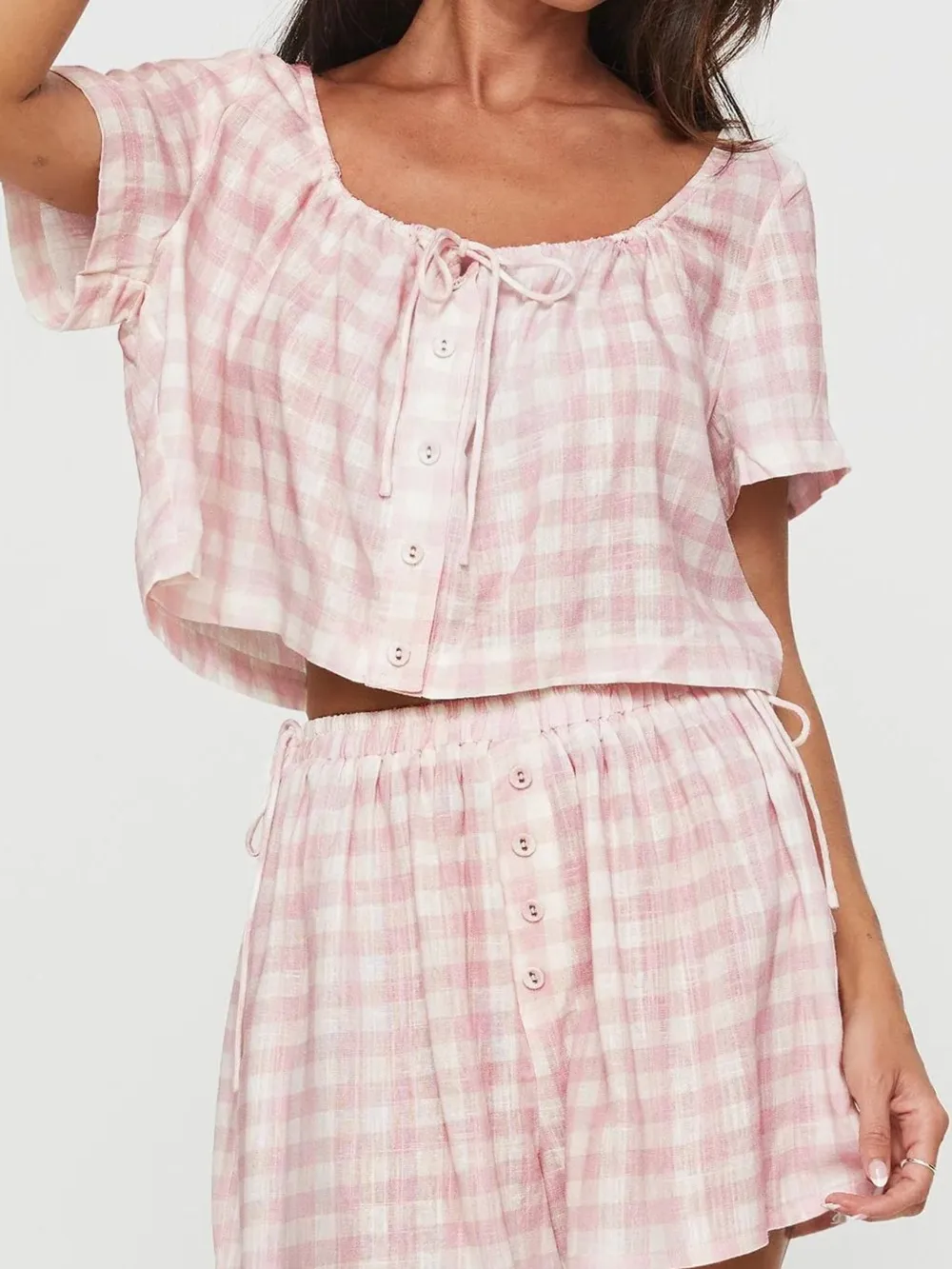 Gingham Check Top and Shorts Two-Piece Casual Set, image 2