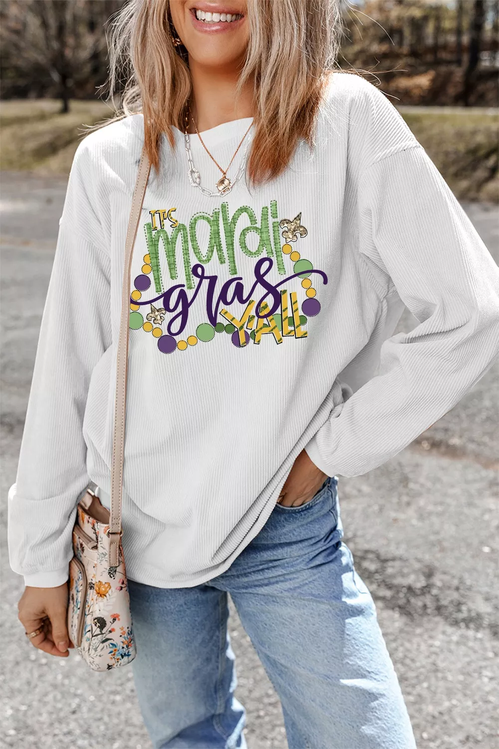 TIS Mardi Gras YALL Corded Ribbed Pullover Sweatshirt
