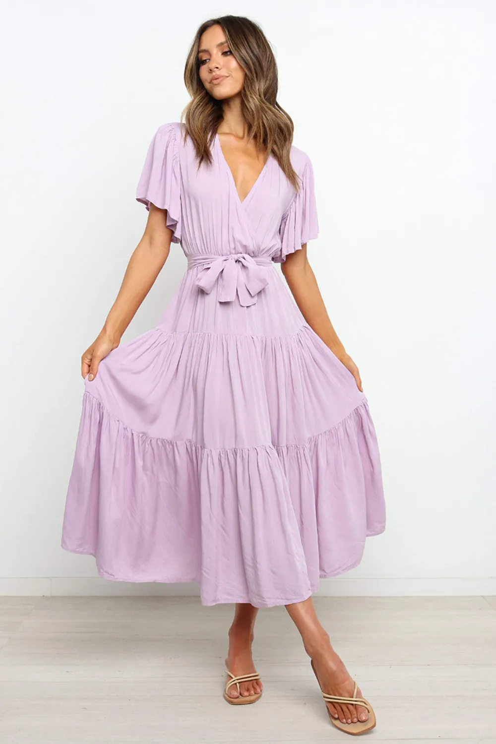 Tied Back Tiered Short Sleeve Midi Dress, image 7