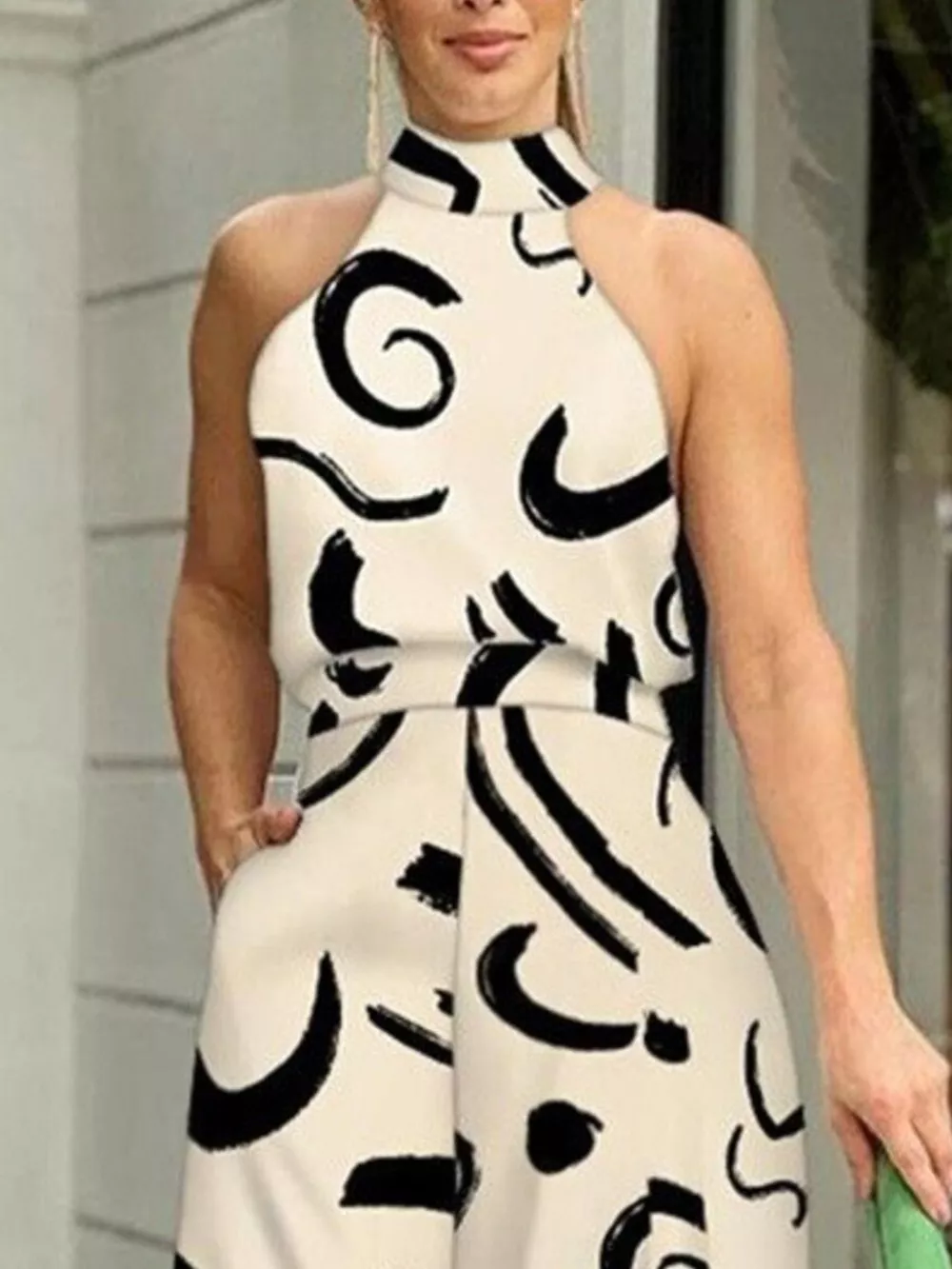 Halter Neck Abstract Print Wide Leg Jumpsuit, image 10