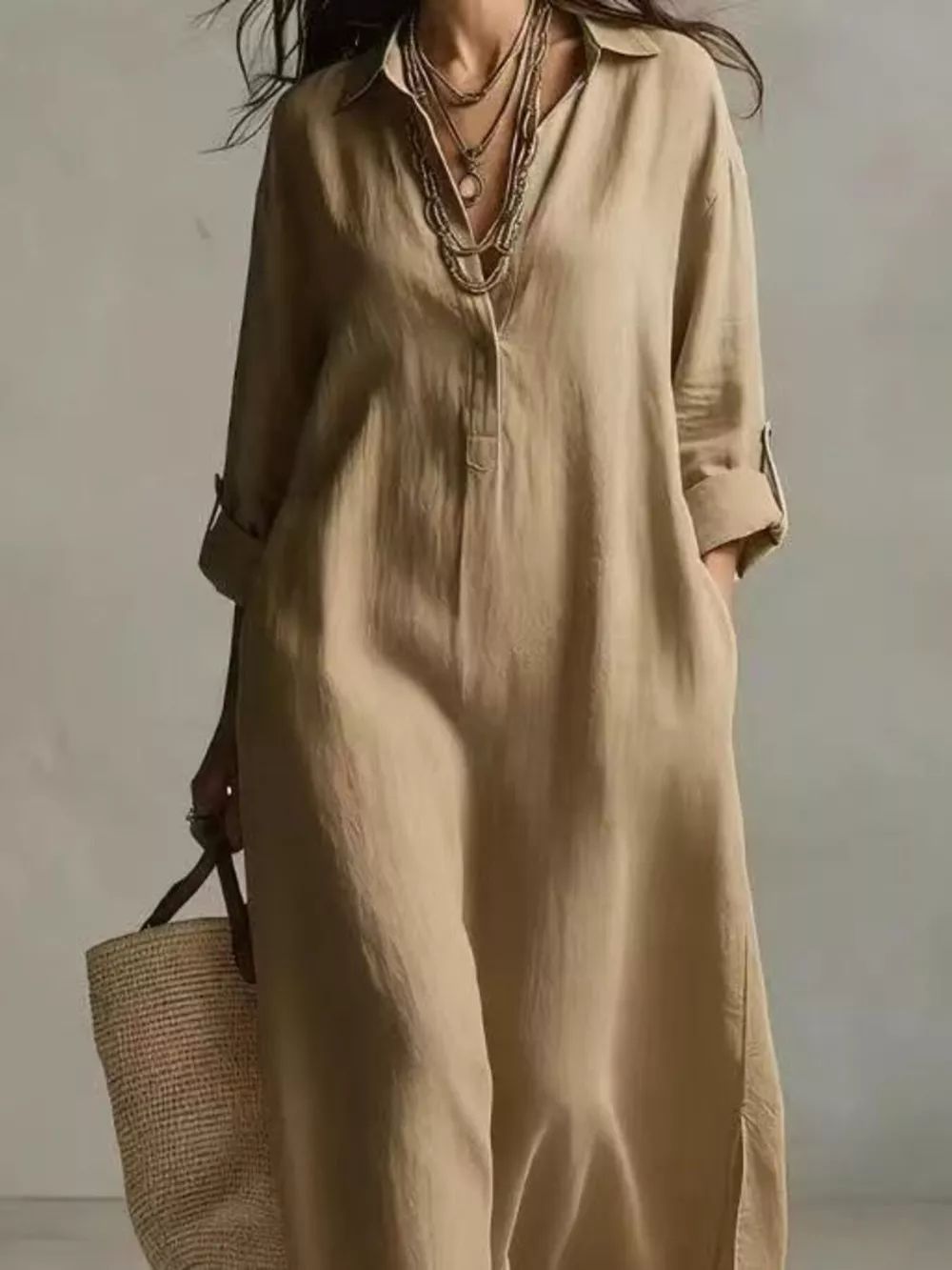 Full Size Casual Midi Shirt Dress Plus Size, image 8